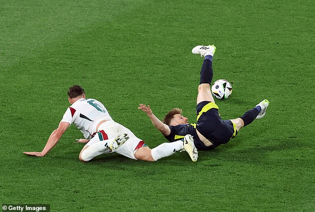 Tello did not award a penalty after Stuart Armstrong (right) fell to the ground in the 79th minute.