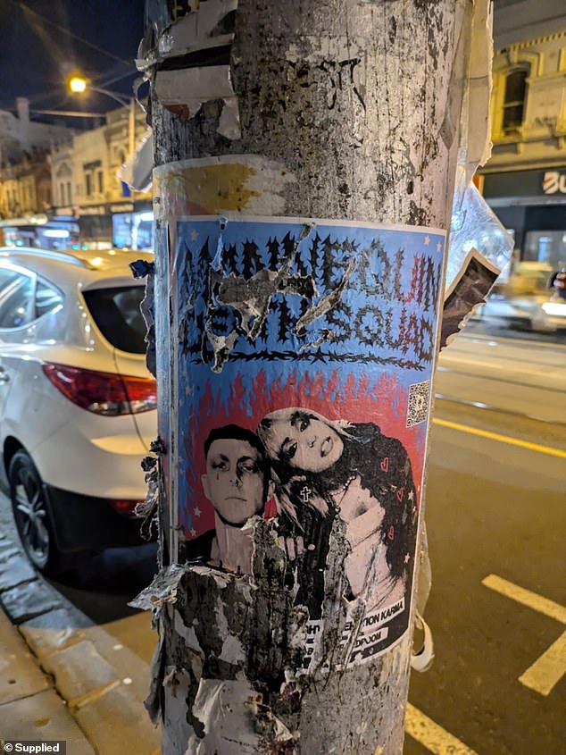 Dozens of his band's posters on Sydney Road, Brunswick Street, were systematically damaged overnight, removing all information about their upcoming gig at the Bergy Bandroom on July 6.