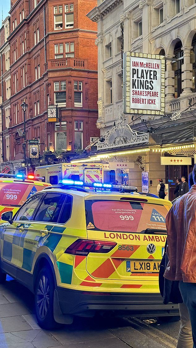 Paramedics at the scene of the accident in London's West End on Monday after the fall