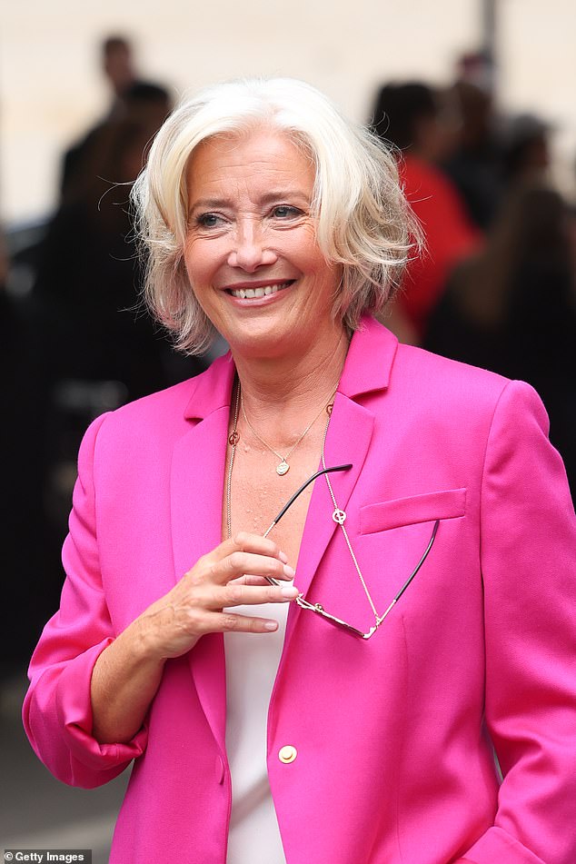 The singer-turned-actress's views on intimacy coordinators are at odds with those of many Hollywood stars, from Dame Emma Thompson (pictured last year) to Phoebe Dynevor, who have campaigned for their presence on set .