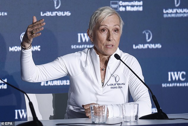 Martina Navratilova, pictured at the Laureus World Sports Awards in Madrid last month, criticized transgender competitors as 