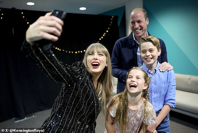 Princess Charlotte appeared in high spirits as she smiled for a photo with the Bad Blood singer.