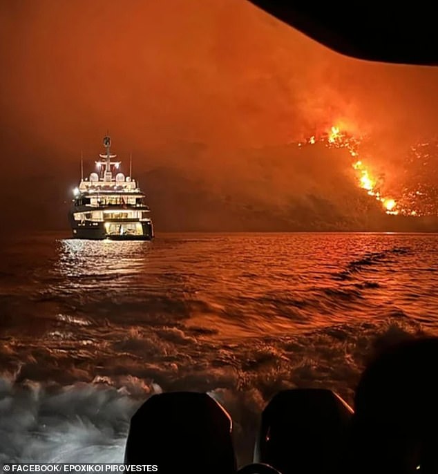 Terrifying wildfire breaks out on Greek island after fireworks were launched from yacht