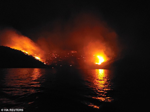 General view of a forest fire on the island of Hydra, Greece, June 21, 2024