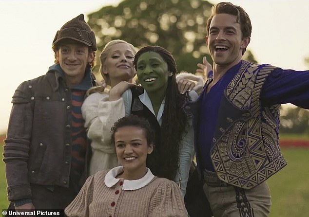 Fans will next be able to see the pop star as Glinda Upland alongside her real-life boyfriend, Ethan Slater (left), in Jon M. Chu's big-screen adaptation of the 2003 Broadway musical Wicked.