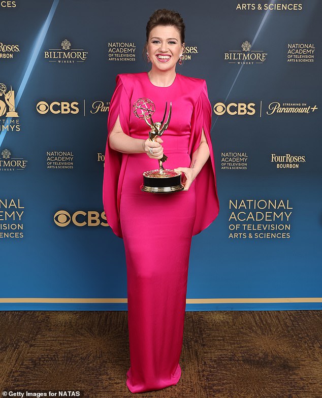 Clarkson won the Emmy for Daytime Talk Series for The Kelly Clarkson Show at the 51st Annual Daytime Emmy Awards on June 7 in Los Angeles.