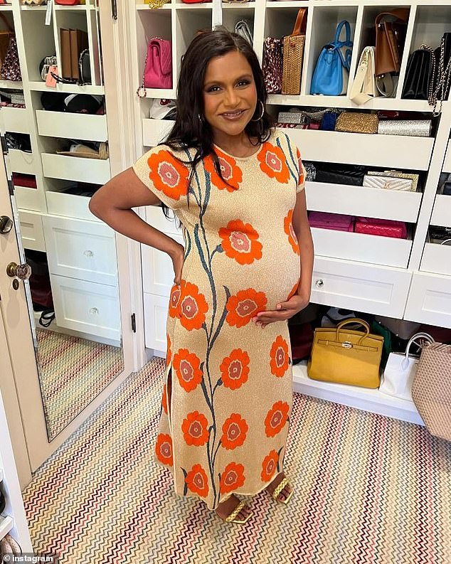 The post included a photo of Mindy's baby bump.