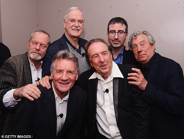 The comedy legend joined his old friends John, 84, and Terry, 83. The trio are part of the iconic comedy group formed in 1969, with Graham Chapman, Eric Idle and Terry Jones (pictured in 2015, LR Terry Gilliam). , Michael Palin, John Cleese, Eric Idle, John Oliver and Terry Jones)