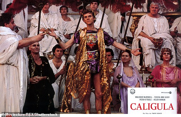 The controversial 1979 erotic history film Caligula, which chronicled the rise and fall of the Roman emperor, starred Malcolm McDowell as Caligula (center), Helen Mirren and Peter O'Toole.