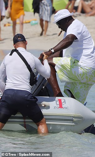 Jordan was helped onto a speedboat