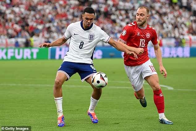 Alexander-Arnold (left) was statistically England's most creative defender against Denmark.