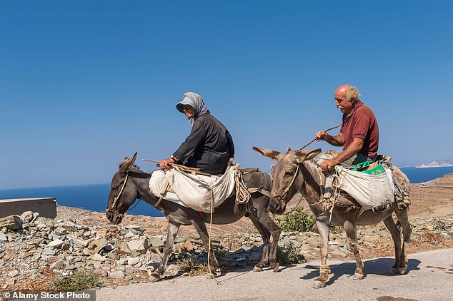 Above, local farmers use donkeys to travel around Folegandros Island.