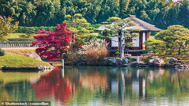 A tea house in Okayama Korakuen, pictured, a garden that features 