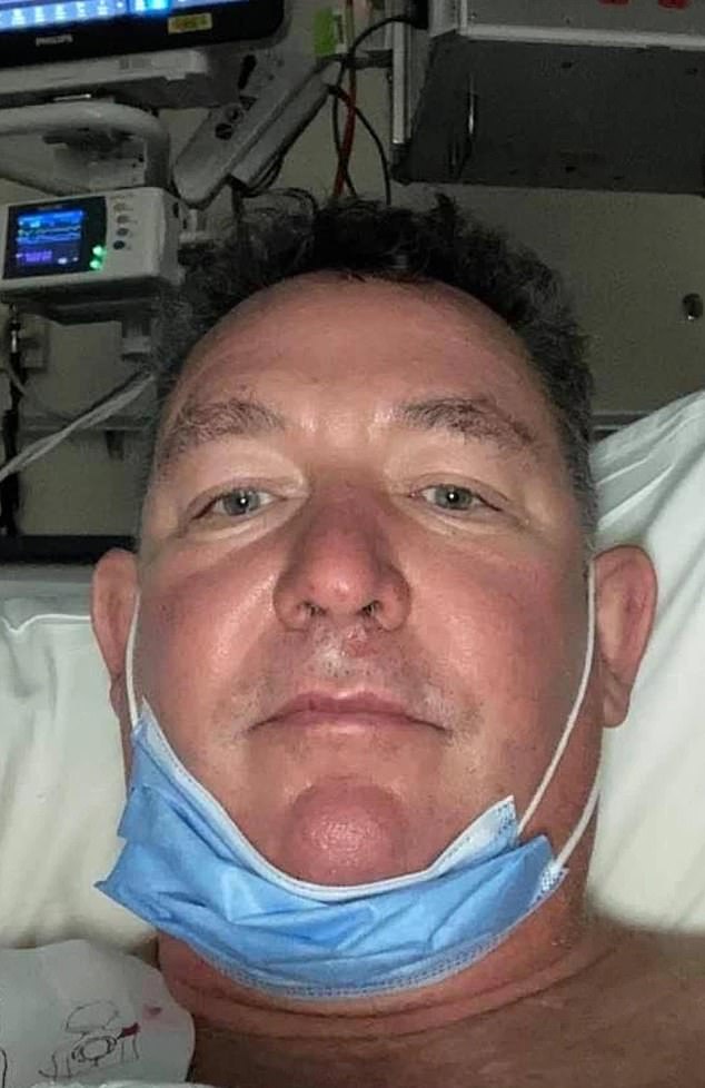 Lynn (pictured) also shared a photo of himself from his hospital bed with a mask placed over his face after suffering a nasty reaction to a bee sting.