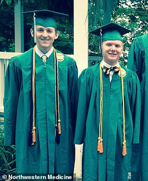 Pat Wise (left), the donor, and Mr. Nicholas (right) at their high school graduation