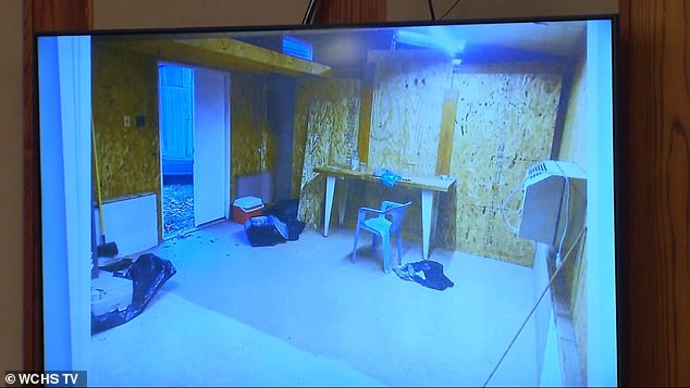 Pictured: Photos of the interior of a Sissonville shed where two teenagers were allegedly found locked up on October 2, were shown during a bail hearing for Jeanne Whitefeather in October 2023. The photos were taken by Whitefeather's brother about a week after the arrests.