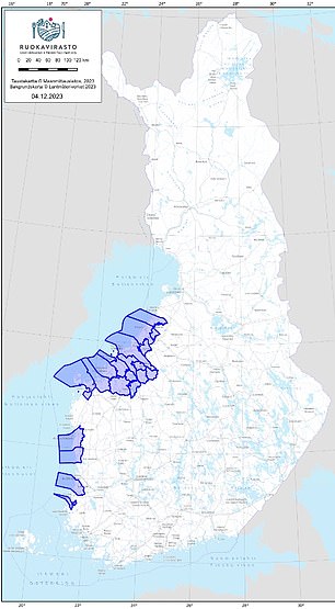 Areas where fur farms suffered a bird flu outbreak in 2023