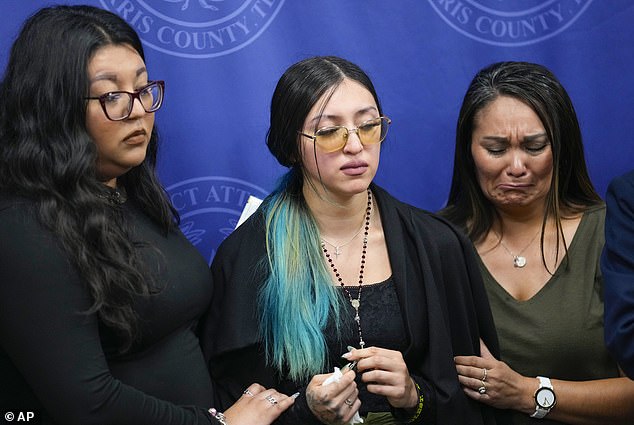 Alexis Nungaray, Jocelyn's mother, pictured center, with other heartbroken family members during a news conference Monday after one of the defendants, Franklin Pena, appeared in court Monday.