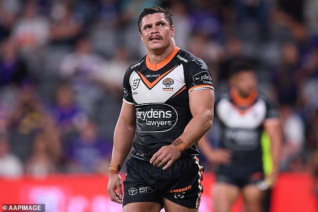 Roberts, 31 (pictured while playing for Wests Tigers) has been living off Centrelink payments for six months, the court heard.