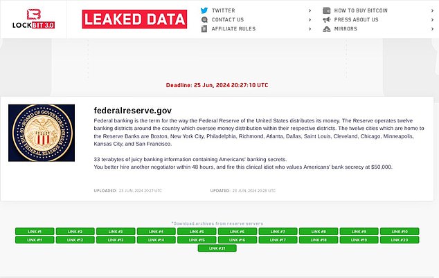 At 4:27 pm ET, it emerged that LockBit had uploaded 21 links to the dark web.