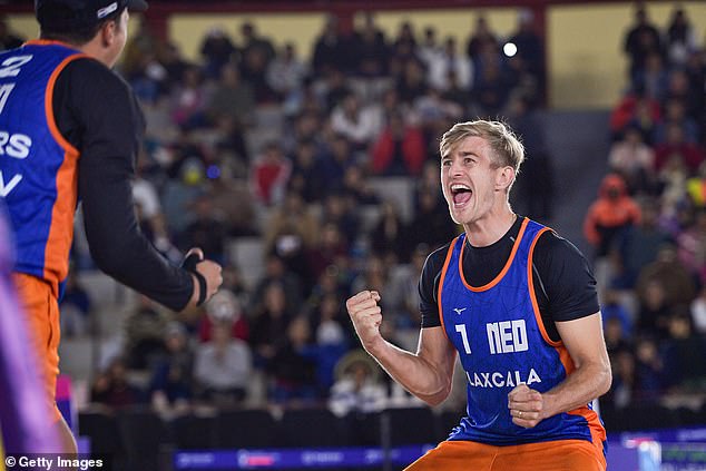 Van de Velde was 19 when he flew from the Netherlands to the UK to meet the schoolgirl in August 2014. The athlete is seen celebrating at the World Beach Championships in 2023.