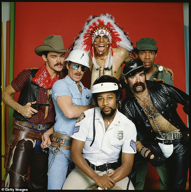 Willis (front center) and current members of the group suffered late payments after Disney allegedly wrote checks to the wrong people and then discarded them when informed of the error; one of the first Village People performances photographed in 1976