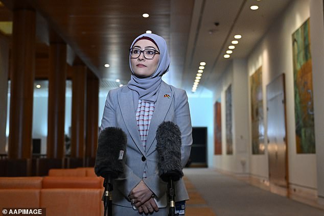 Senator Fatima Payman (pictured) has sided with the Greens in a Senate vote to recognize Palestine as a state.