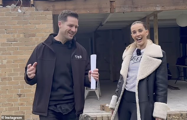 In a new video posted to The Melbourne Builder's Instagram, the genetically blessed WAG explained that she bought the home with husband Chris Judd while still pregnant with their twins in 2016. (Pictured)