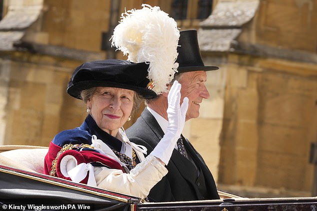 The Princess Royal and Vice-Admiral Sir Tim Laurence at Windsor Castle on Monday