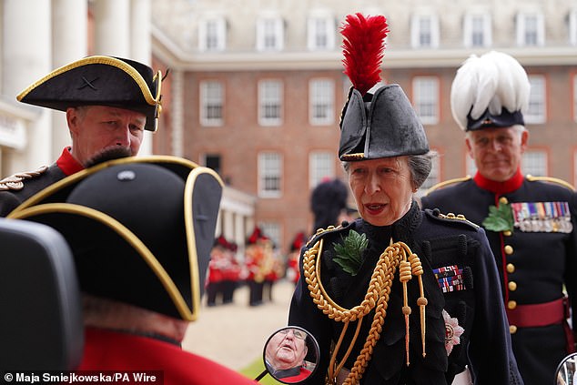 The Princess Royal speaking to Chelsea pensioners during the Royal Hospital Chelsea Founders' Day ceremony on June 6.