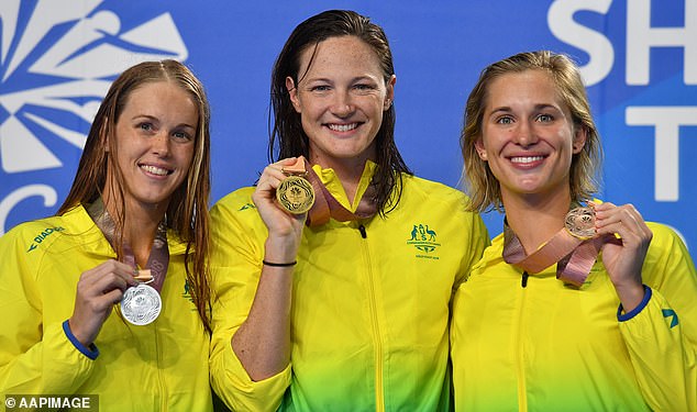 Campbell (pictured in the middle) has won eight Olympic medals since her first Games in Beijing in 2008.