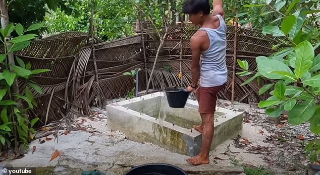 The couple built a small well on their property that they use for showering and washing dishes.