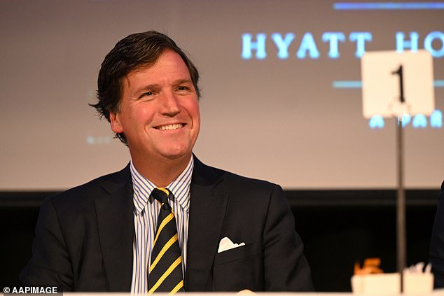 Carlson clashed with an AAP reporter at the Australian Freedom Conference (pictured)