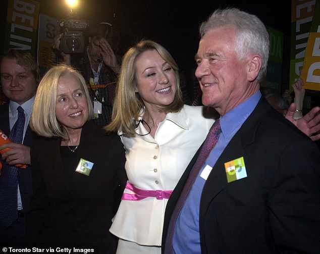 Frank pictured with his daughter Belinda Stronach and his wife Elfriede, who passed away earlier this year.