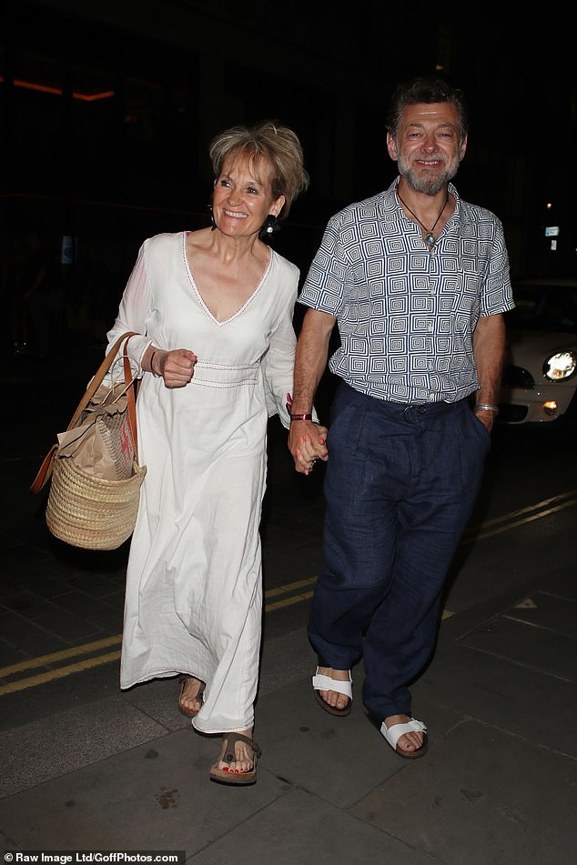 While Hollywood star Andy Serkis was also seen leaving the party wearing a printed shirt and white sandals, holding hands with his wife Lorraine Ashbourne in a long white dress.