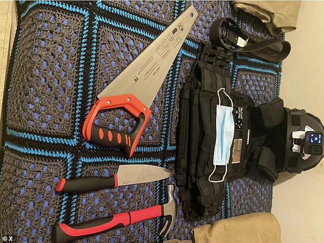 Before the incident and his arrest, Patten shared images of the equipment he would wear.