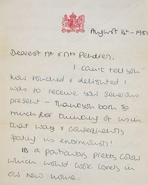 The first letter is dated August 14, 1981, two days after Diana and Charles returned to Balmoral from their two-week honeymoon cruise aboard the Royal Yacht Britannia. She told Maud Pendrey, her family's former housekeeper, that her honeymoon was a 