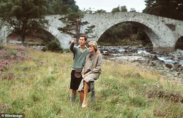 Charles and Diana meet on the banks of the River Dee in the grounds of Balmoral during their honeymoon, August 1981.