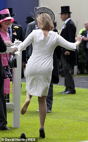 Sophie, Duchess of Edinburgh, found herself in a similar situation in 2010 when her shoe got stuck in the grass of the parade circle at Royal Ascot.