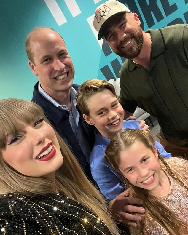 Taylor Swift with her boyfriend Travis Kelce and Prince William, Prince George and Princess Charlotte