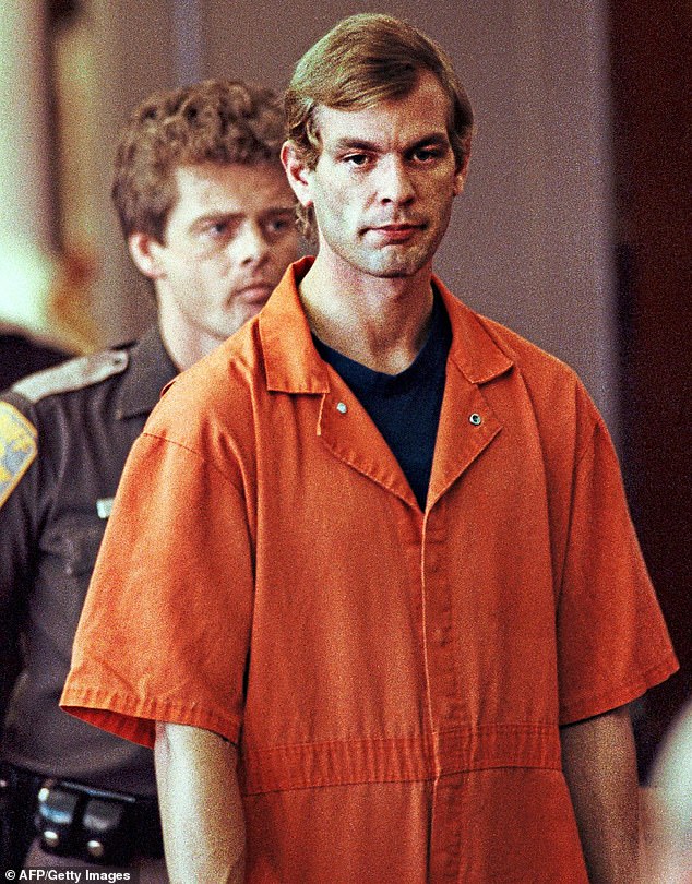 Pictured: Jeffrey L. Dahmer entering Judge Jeffrey A. Wagner's courtroom on August 6, 1991. Also known as the Milwaukee Cannibal or the Milwaukee Monster, the American serial killer and sex offender killed and dismembered 17 men between 1978 and 1991.