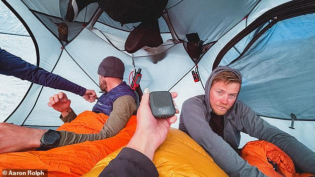 Oli revealed that the team carried more than 300 kilograms of equipment, food and fuel up the mountain on heavy sleds and slept in the snow every night in a tent.