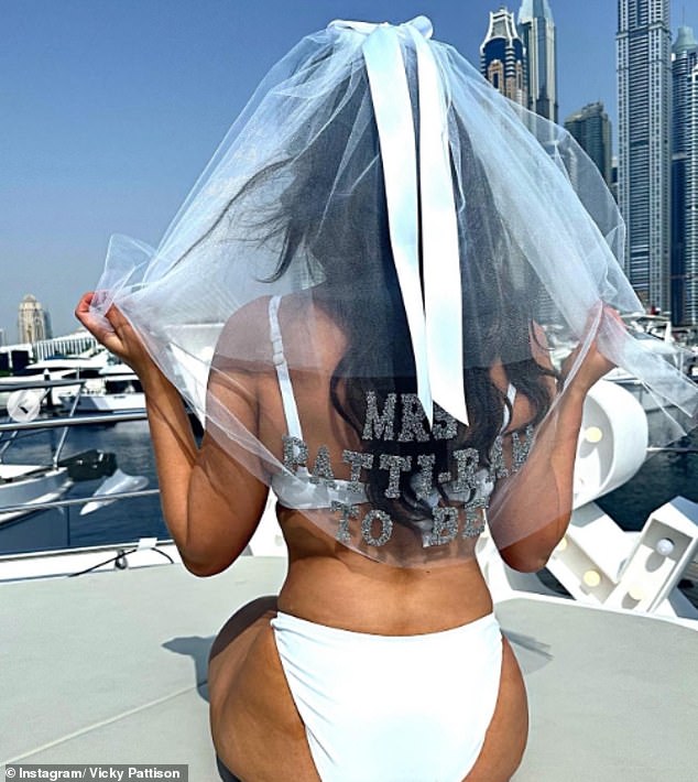 Vicky and Ercan celebrated their impending nuptials with joint bachelor and bachelorette parties in Dubai, and the star donned a white bridal bikini for the celebrations.