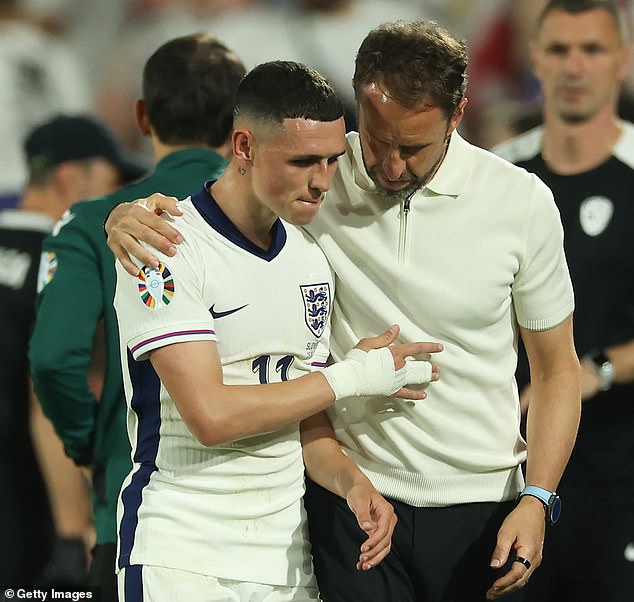 It was announced on Wednesday that Foden (left) had left Gareth Southgate's (right) England squad. 