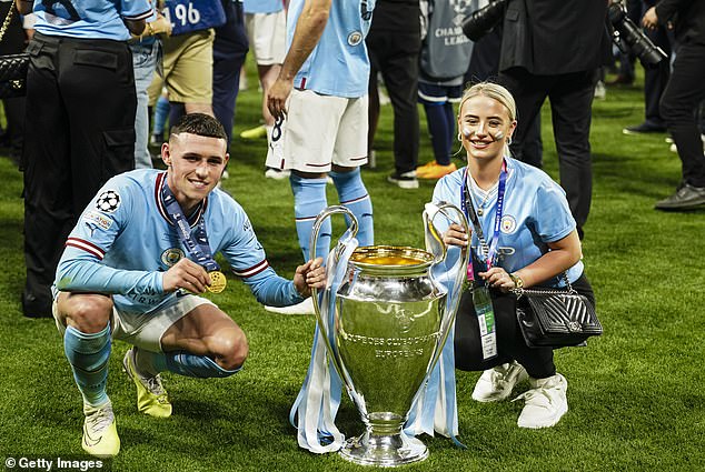 Rebecca has regularly been seen supporting Foden at games throughout her career, and the pair are pictured here after Man City won the Champions League in 2023.