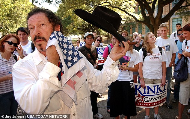 Friedman wipes away sweat while delivering a speech on the UT campus Wednesday in September. 28, 2005