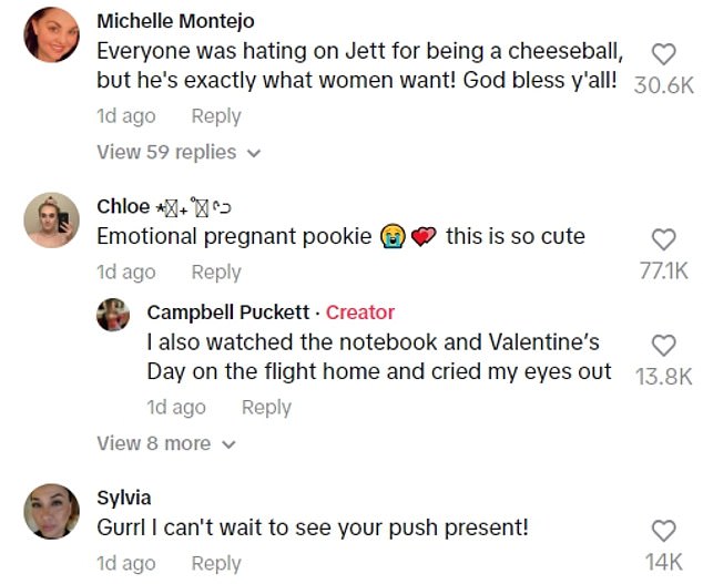 In the comments section of the post, many users gushed about how sweet Jett's gesture was.