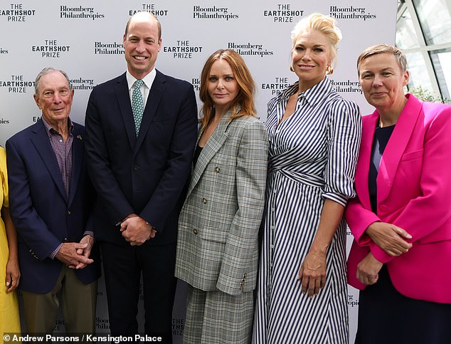 Prince William is pictured with Mike Bloomberg (left), Stella McCartney (center), Hannah Waddingham (fourth from left) and Hannah Jones (far right)