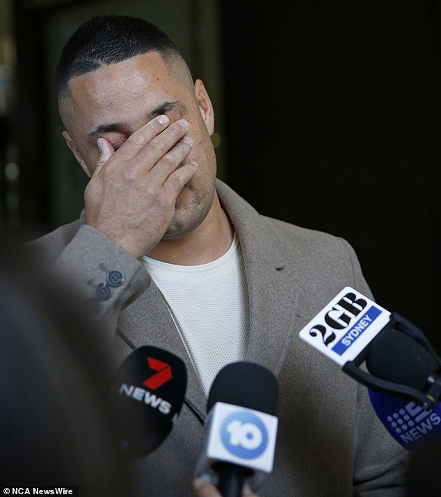 Six years of court battles and two prison terms took their toll on the former State of Origin and Kangaroos star and he broke down when facing the media (pictured).