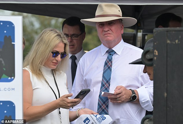 Barnaby Joyce is pictured with his wife Vikki Campion the day before he was filmed lying on Lonsdale Street in Braddon, Canberra.